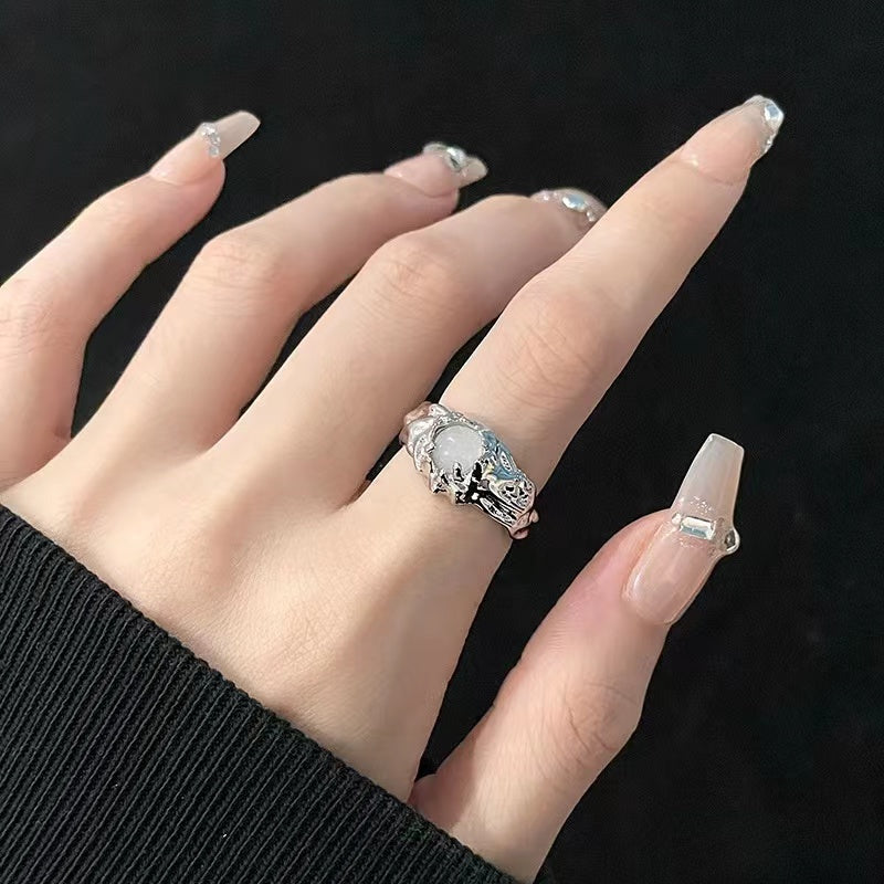 Opal open ring personalized gemstone chain rose ring