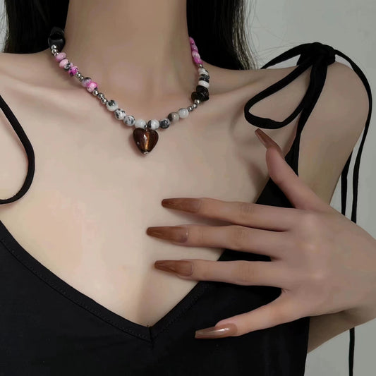 Amber love smoky rose necklace