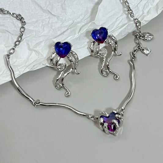 Original sweet cool hot girl necklace purple twist love earrings ins hip-hop niche design sense of seniority