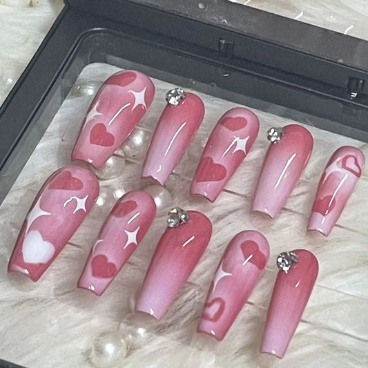 Hollow love wear nail sweet spicy wind students high-grade explosive flash drill ins wind handmade nail removable