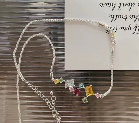 Sparkling color drops zirconia splicing necklace candy color full of stars collarbone chain cold wind necklace accessories