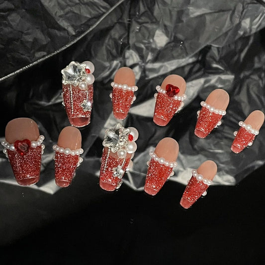 Snowflake Christmas New Young Luxury Premium Red Nails