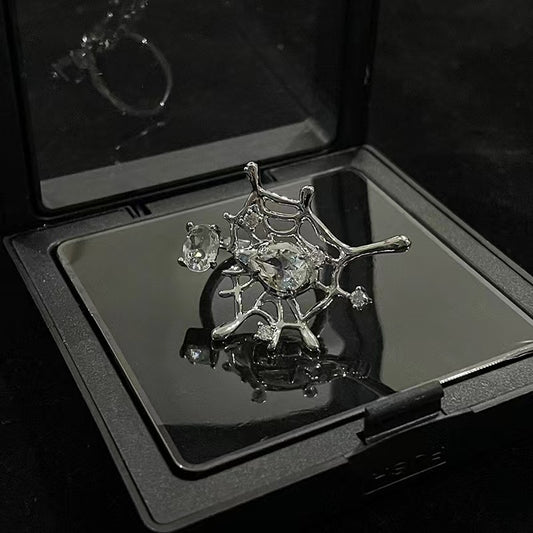Niche design spider web set ins cold wind open ring inlaid zirconia necklace senior sense earrings female
