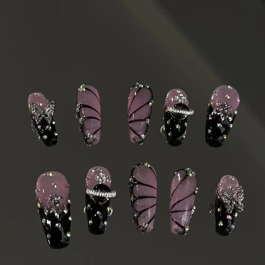 Black gradient purple bubble love hot girl style small red book with the same handmade light therapy custom wear nail