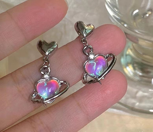 Metal love earrings 925 silver temperament versatile design ins niche peach heart earrings