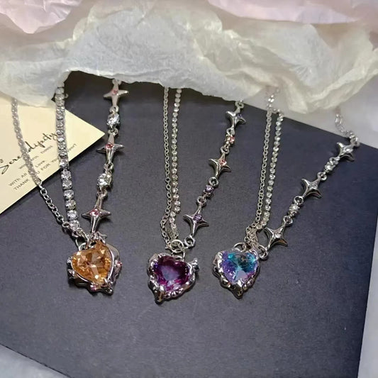 Galaxy super fairy purple love zircon necklace female light luxury small sweet cool girl high sense clavicle chain
