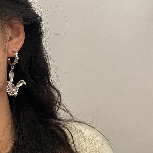 Silver needle bunny series cartoon cute love zirconia earrings earrings female with the same hairpin playful ring
