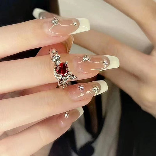 Niche design red open-ended zircon French irregular gemstone ring with diamonds