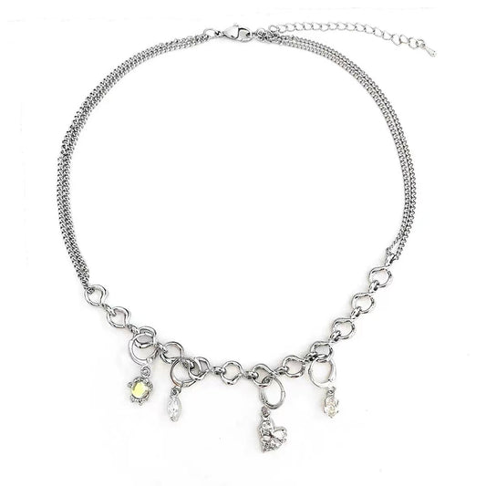 Moonlight zirconia rhinestone detachable earrings necklace female hip-hop sweet cool wind niche design senior sense of collarbone chain tide