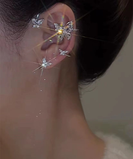 Butterfly ear hangers niche design no ear holes earrings fairy sweet lady zirconia earrings ear clips