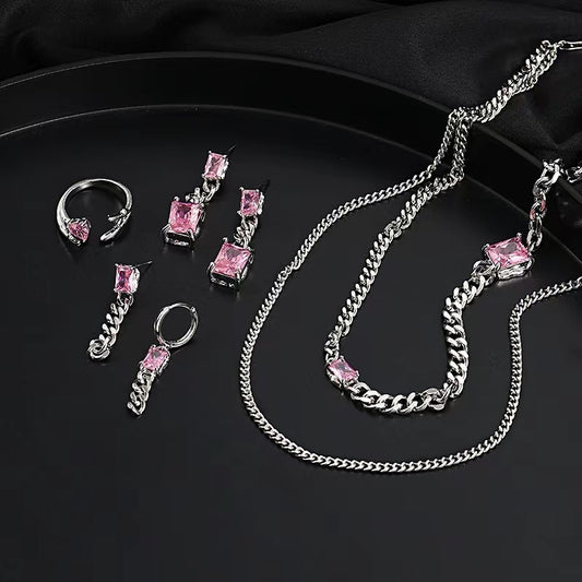 Zirconia earrings female hundred with personality sweet cool hip-hop chain earrings ins cold wind net red senior sense earrings tide