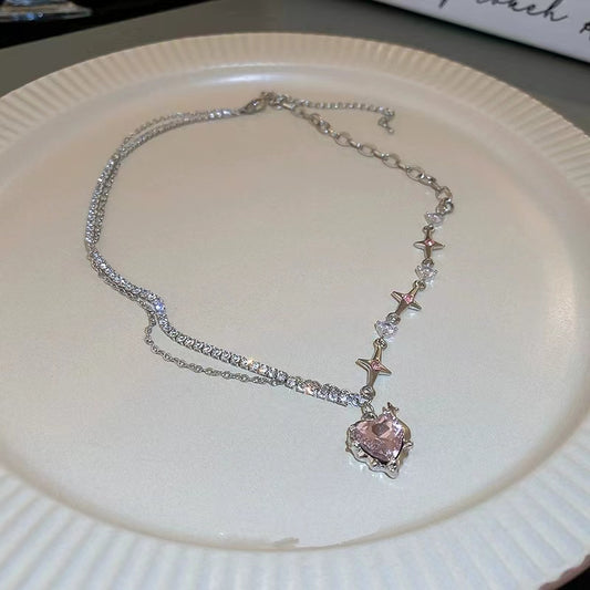Sweet cool hot girl set diamond love mansard necklace fashion creative design sense