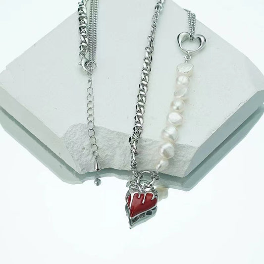 Love necklace female niche temperament cold Korean net red ins wind personality stitching design senior sense of collarbone chain
