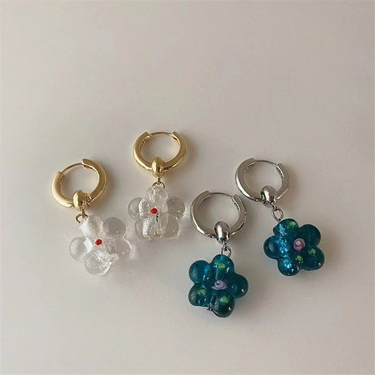 colorful glass flowers Handmade minority retro Earrings