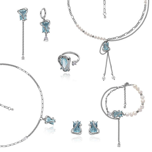 Blue glass series necklace female wholesale niche design new Chinese senior sense of fresh sweet cool wind collarbone chain jewelry