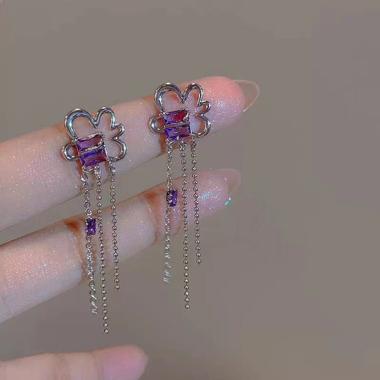Super sweet floral earrings niche design sense cold sex wind long paragraph tassel earrings