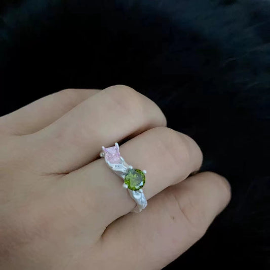 Colored zirconium ring niche design cold wind temperament simple sweet cool index finger open ring