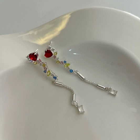 Exquisite color zirconium series love tassel earrings senior design sense summer fresh girl design earrings earrings