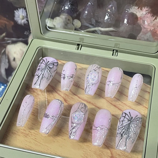 Phantom Orchid Silver Fusion Butterfly Metal Nails