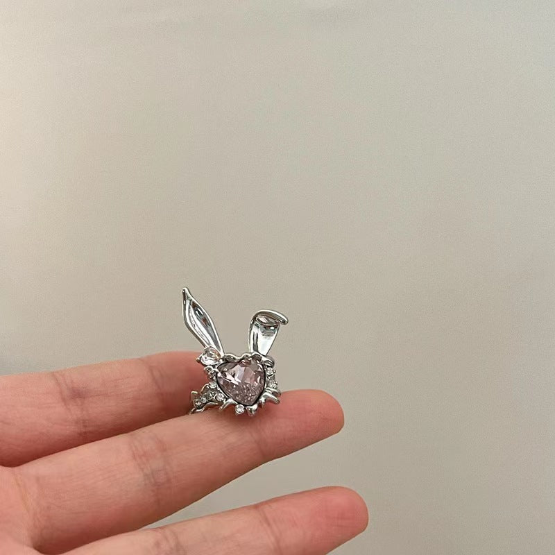 Silver needle bunny series cartoon cute love zirconia earrings earrings female with the same hairpin playful ring
