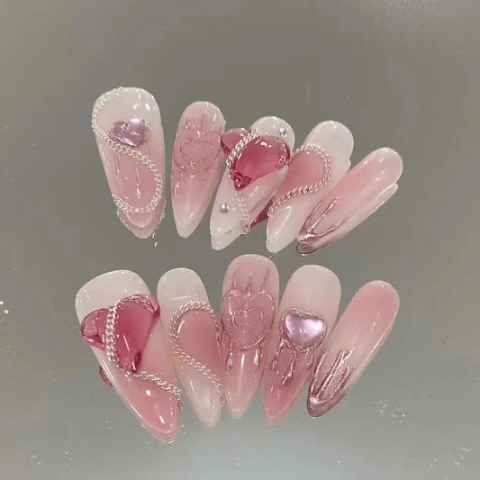 Romantic Pink Heart Nail Art