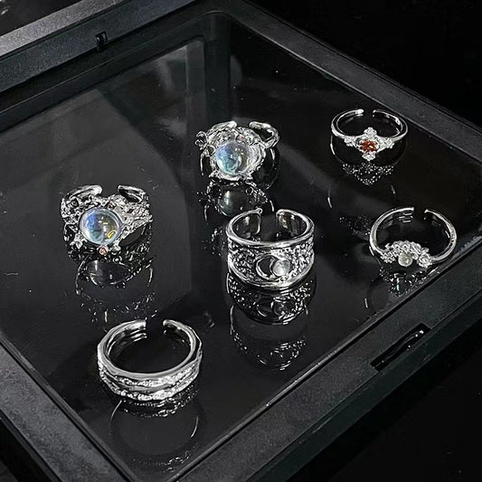 niche design ins cold style zircon moonstone open ring