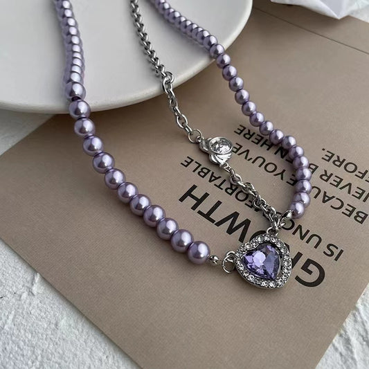 Purple love rhinestone necklace