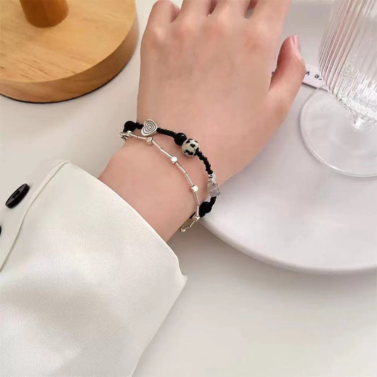 Black beaded double layer rice bead bracelet