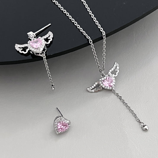 zirconia pendant love angel necklace female romantic collarbone chain ear