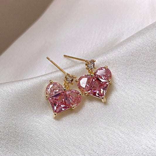 Pink Love Zircon Necklace Earrings