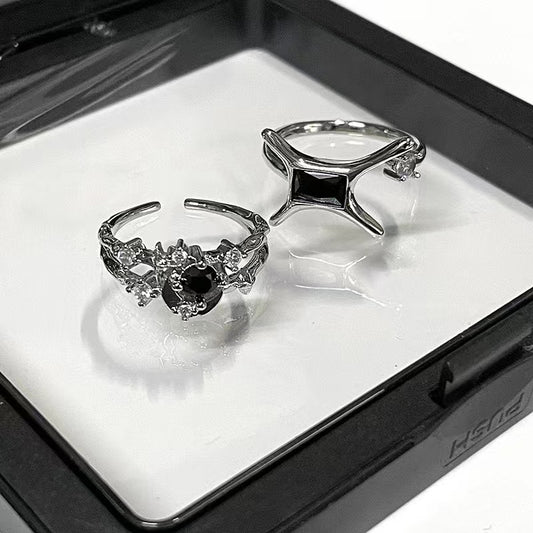 Black zirconia star and moon personalized French ring