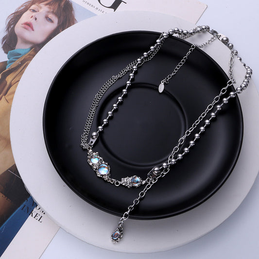 Moonlight series original design silver necklace light luxury small number Moonlight stone clavicle chain titanium steel accessories temperament