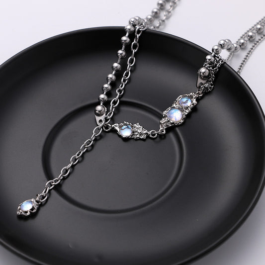Moonlight series original design silver necklace light luxury small number Moonlight stone clavicle chain titanium steel accessories temperament