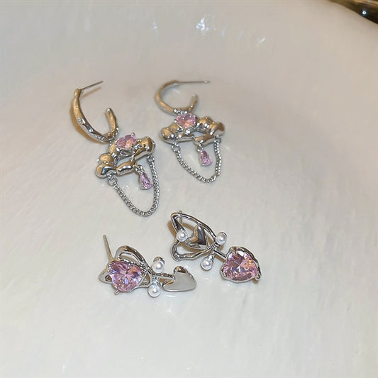 Silver Needle Irregular Pleated Zircon Cloud Earrings Cool in ins Small Popular New Earrings Fringe Earrings
