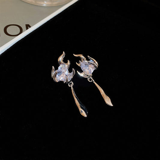 Silver Needle Zircon Love Flame Earrings South Korea Cool Style Earrings Personality Design Earrings Temperament Versatile Earrings Female