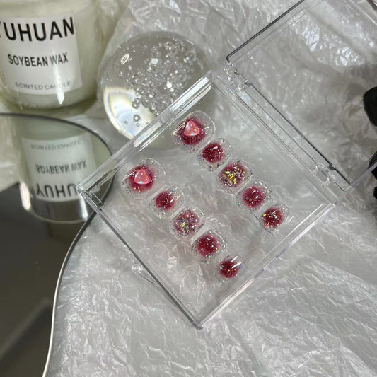 Handworn nail, short round nail, powder blusher, halo dye, aurora bear, pregnant women, students, detachable, convenient for whitening