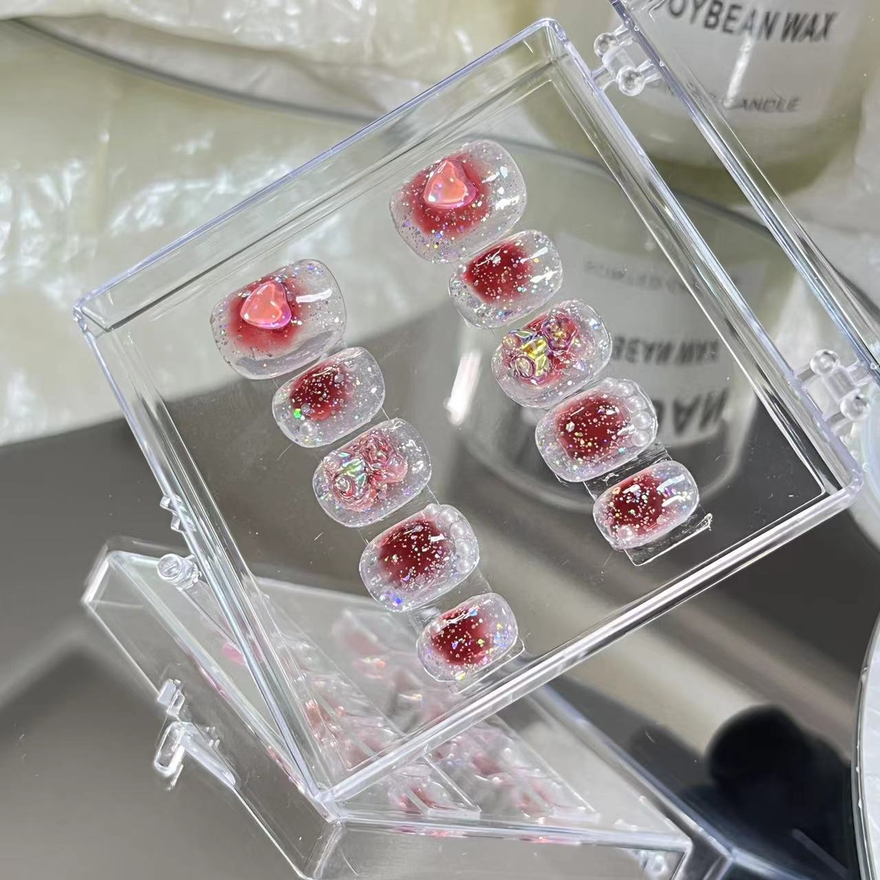 Handworn nail, short round nail, powder blusher, halo dye, aurora bear, pregnant women, students, detachable, convenient for whitening