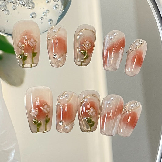 Wearing nail by hand, halo dyed tulip, small flower, super temperament, gentle wind, maternity school, detachable