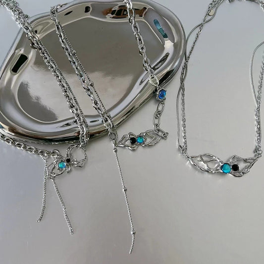 Dreamy blue irregular patchwork pearl necklace