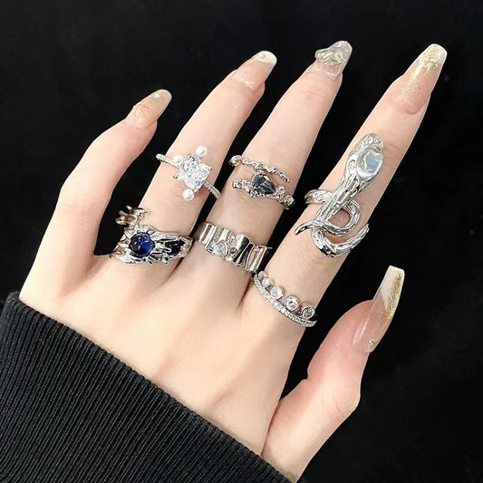 Niche design sense ins dark style gemstone personality hip cool ring