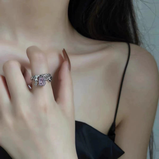 Rose Nebula Collection rose metal texture pink zirconia couple ring