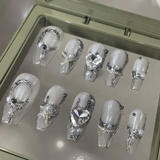 Clear cold white moonlight handmade nail beads heavy industry advanced love nails