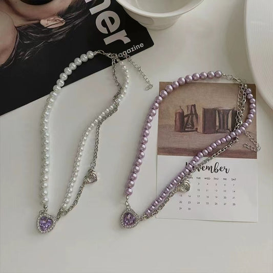 Purple love rhinestone necklace