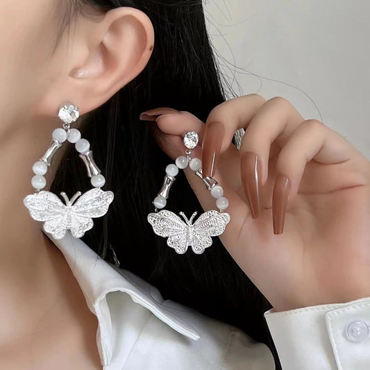 Purple flower and White Butterfly Earrings