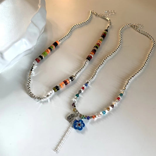 Colorful beaded necklace new female explosive collarbone chain