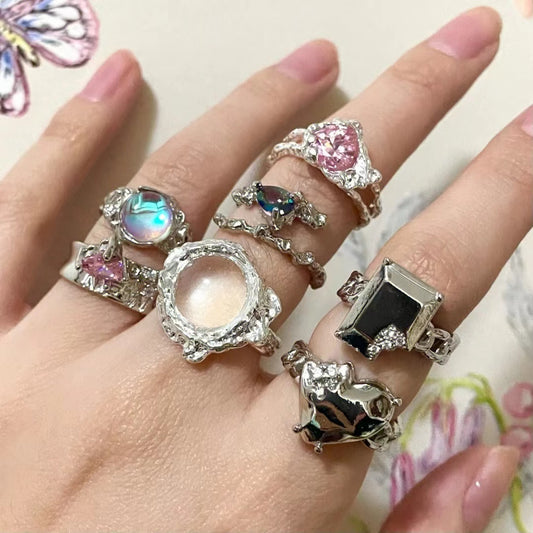 Niche design sense ins wind moonstone ring female love gemstone opening senior sense pink diamond zircon finger ring tide