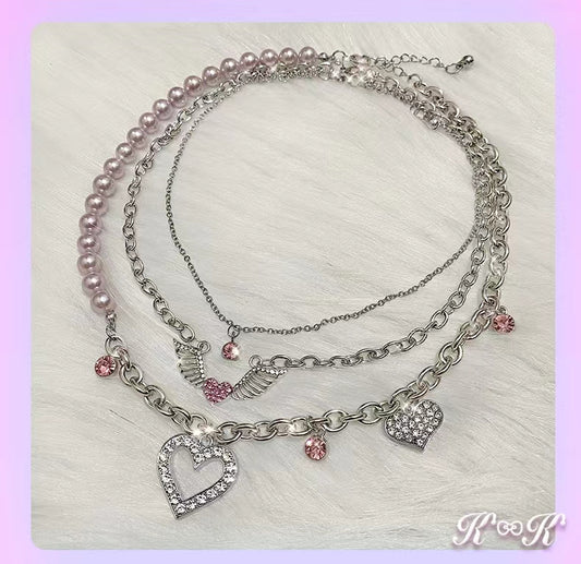 Stacked pink love pearl necklace