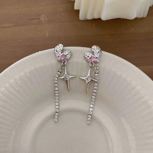 Love cross tetragrammaton tassel zirconia earrings s925 silver pin star earrings personality cold wind earrings earrings