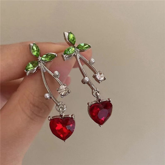 Earrings new tide red gemstone love design senior sense niche temperament earrings fashion earrings