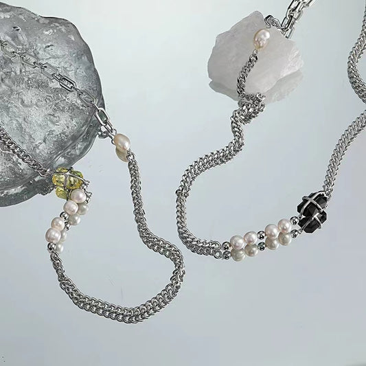 Pearl necklace female ins hip-hop trend zirconia stitching accessories personality net red with the same paragraph sweet cool hot girl collarbone chain